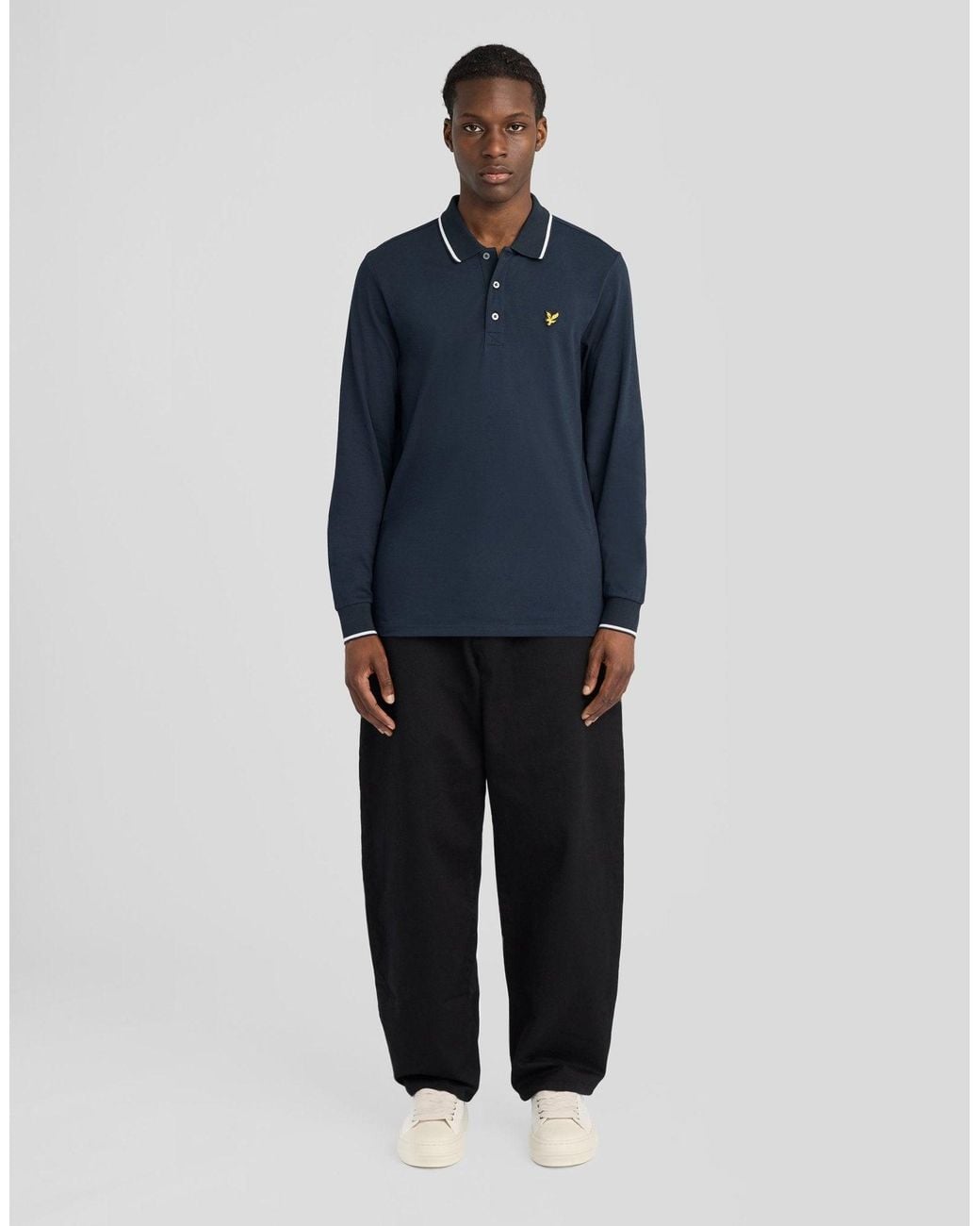 Lyle & Scott Blue Tipped Long Sleeve Polo Shirt for men