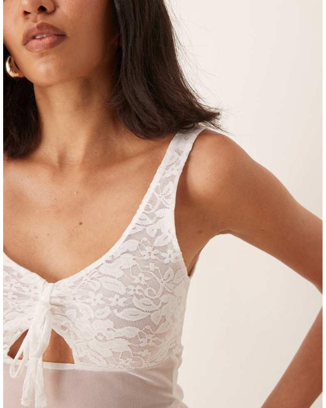 ASOS Natural Mesh Cami Top With Lace Detail