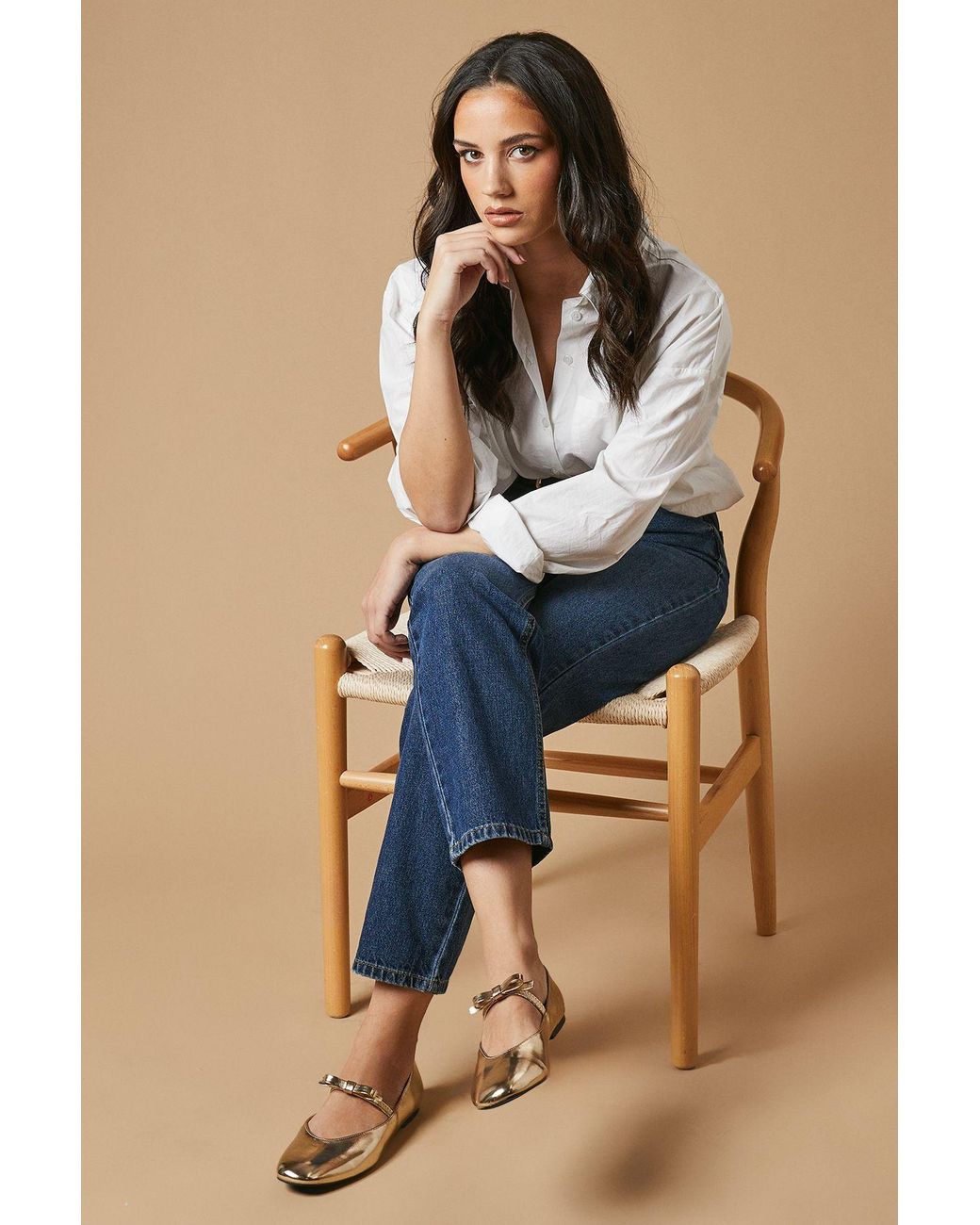 Oasis Blue Pippin Bow Detail Mary Jane Ballet Pump