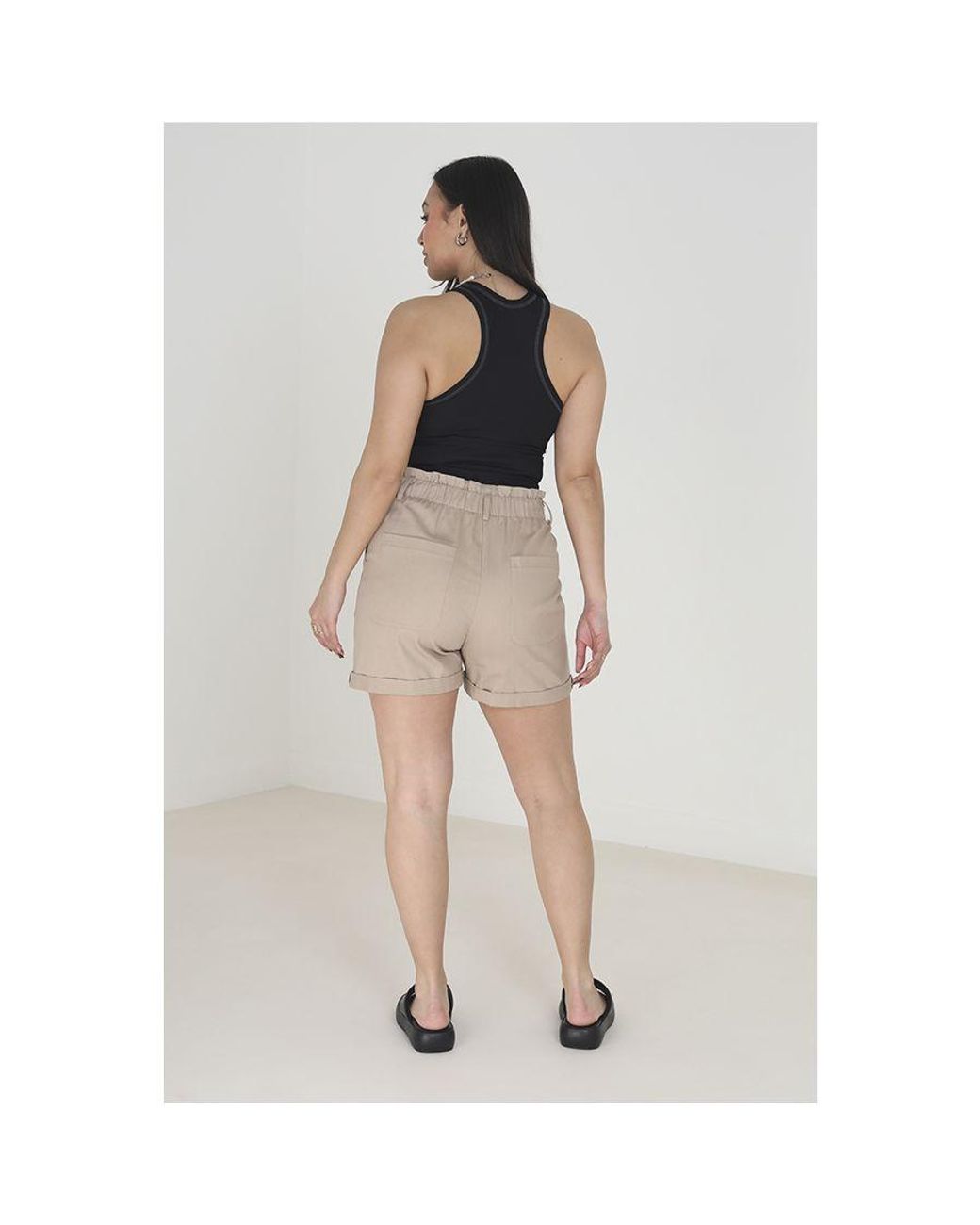 Brave Soul White 'Neave' High Waisted Paperbag Shorts Cotton