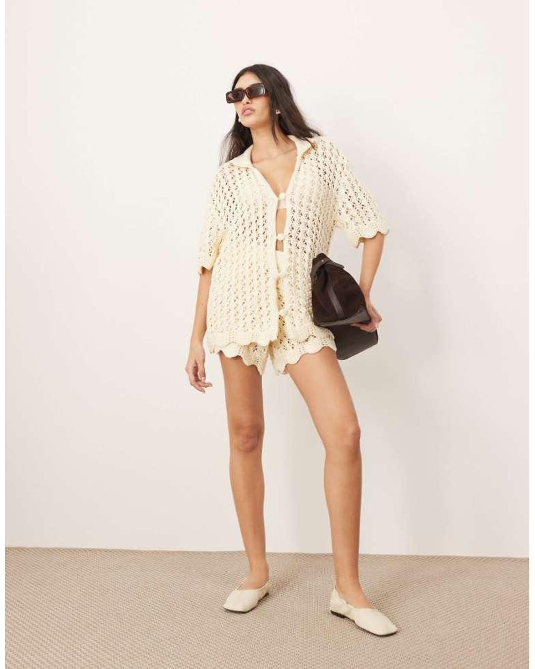 ARRANGE Natural Open Knitted Short Co-Ord