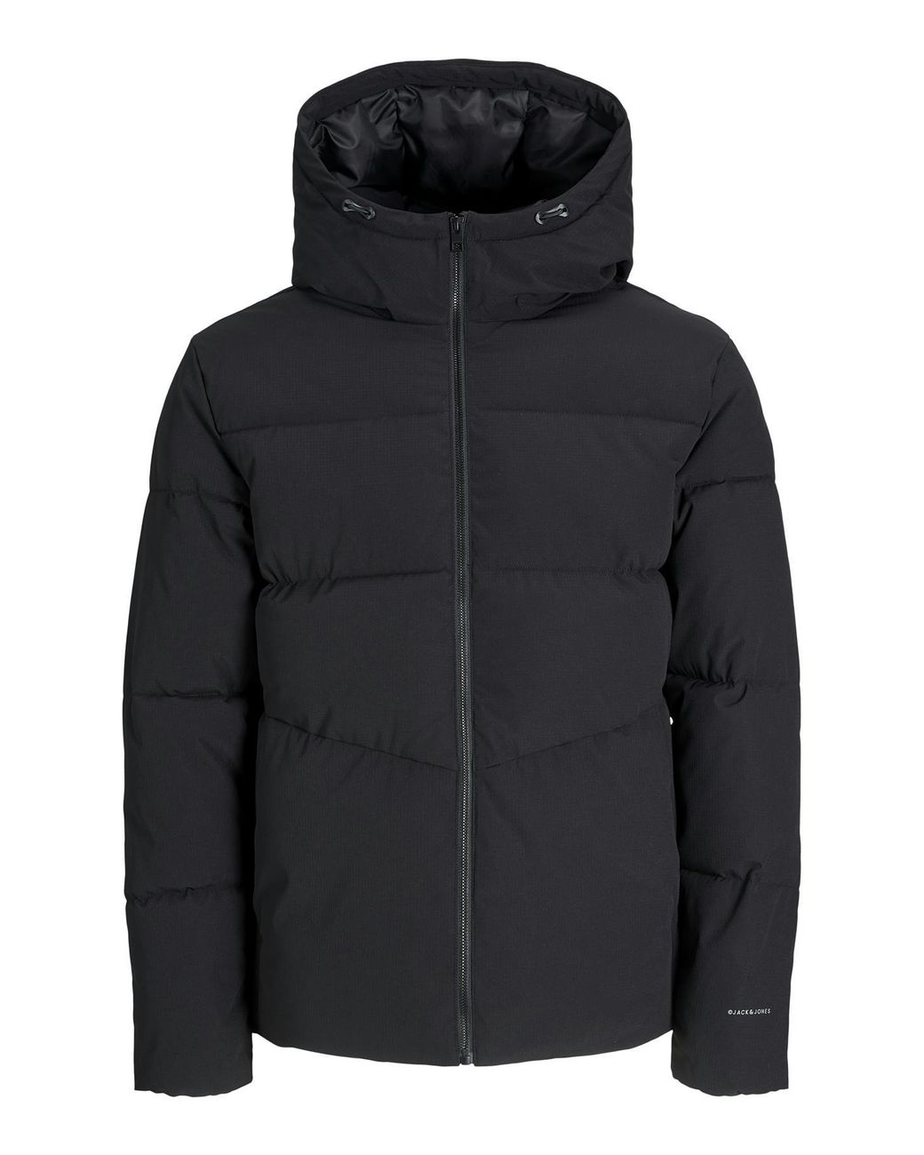 Jack & Jones Black Puffer Jacket Full Zip Long Sleeve Windproof for men