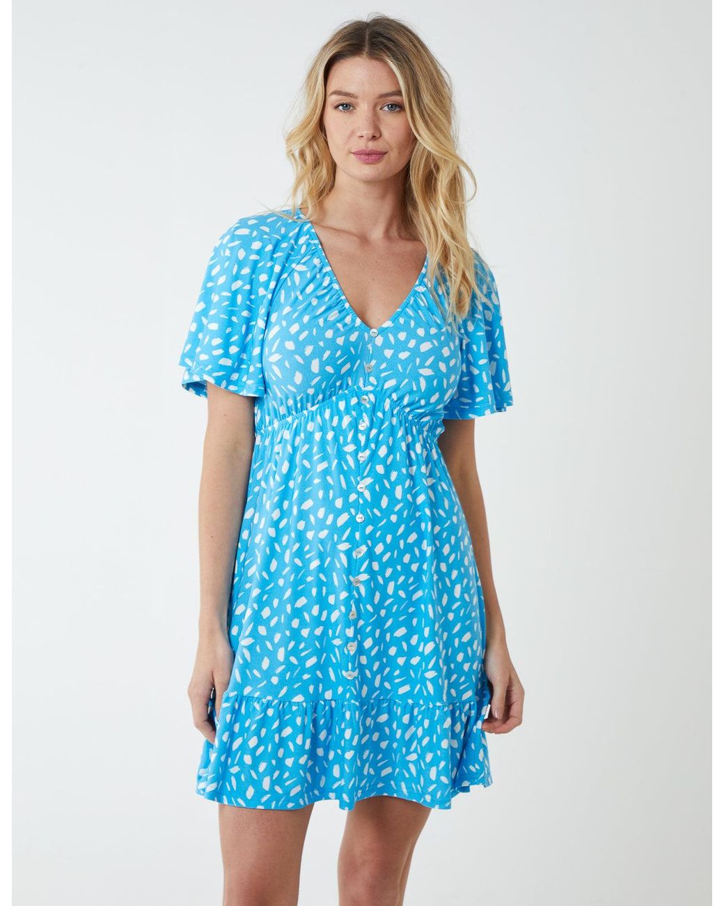Blue Vanilla Blue Trapeze Button Through Raglan Mini Dress