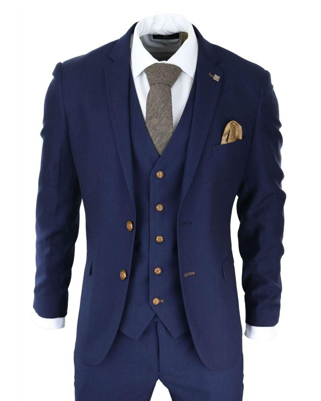 Paul Andrew Blue 3 Piece Birdseye Classic Suit Canvas for men
