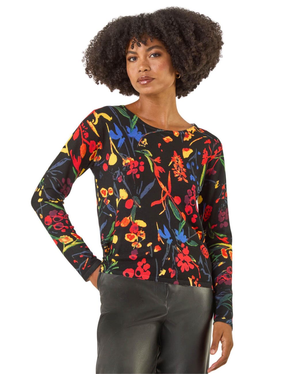 Roman Black Floral Print Soft Knit Jumper