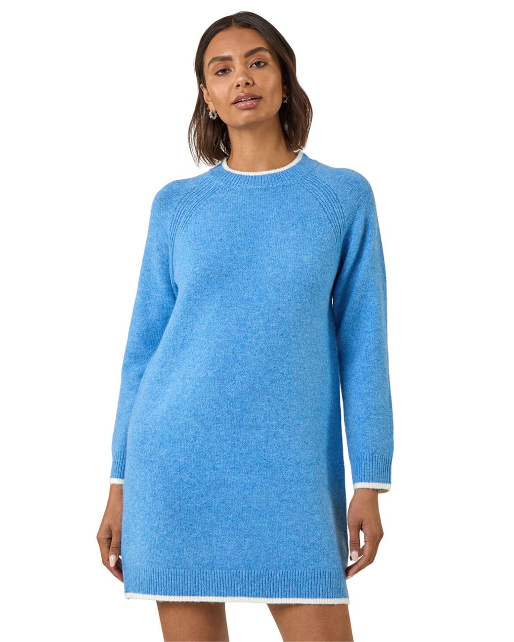 Roman Blue High Neck Knitted Shift Dress