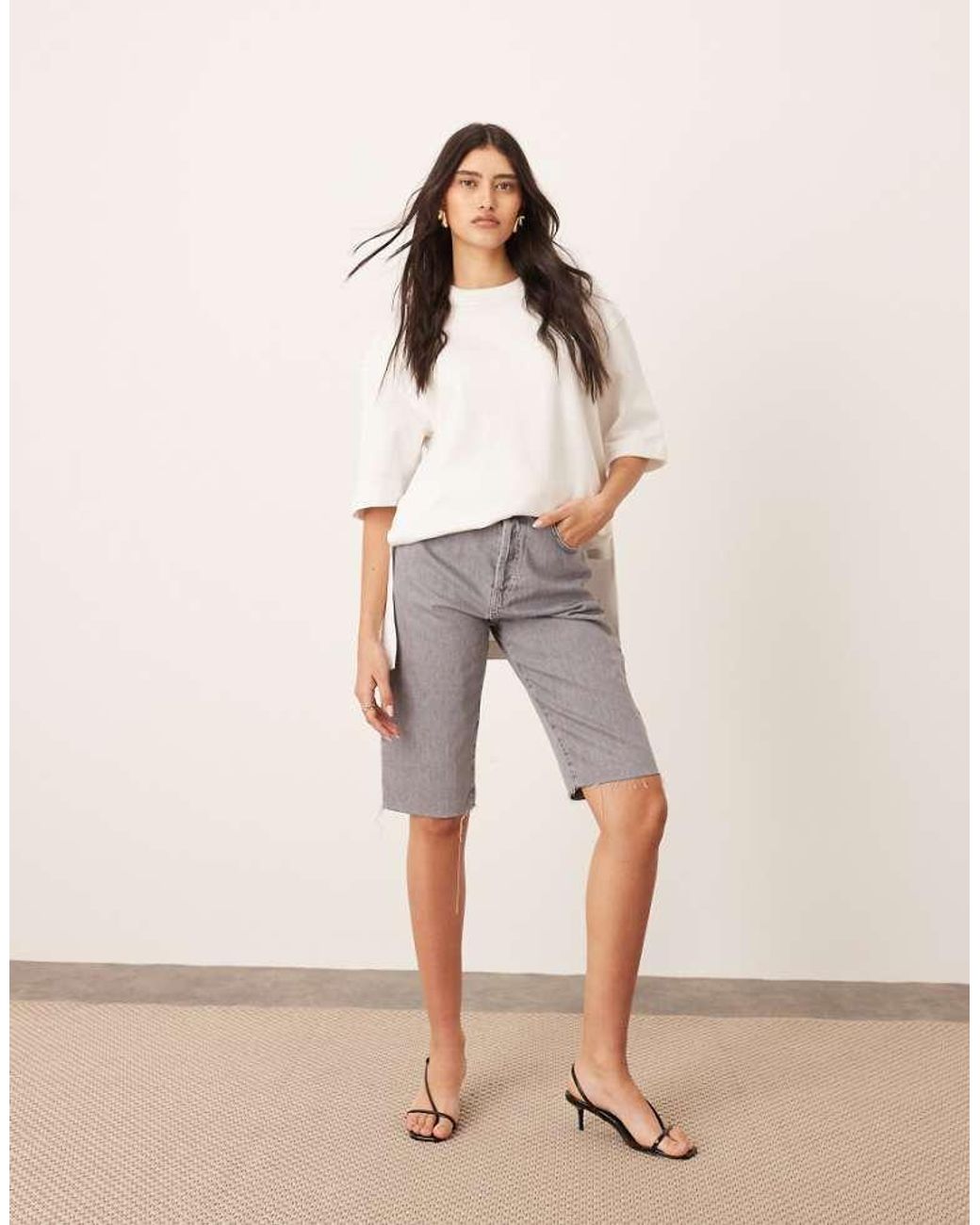 ARRANGE Natural Cleo Denim Longline Short With Raw Hem