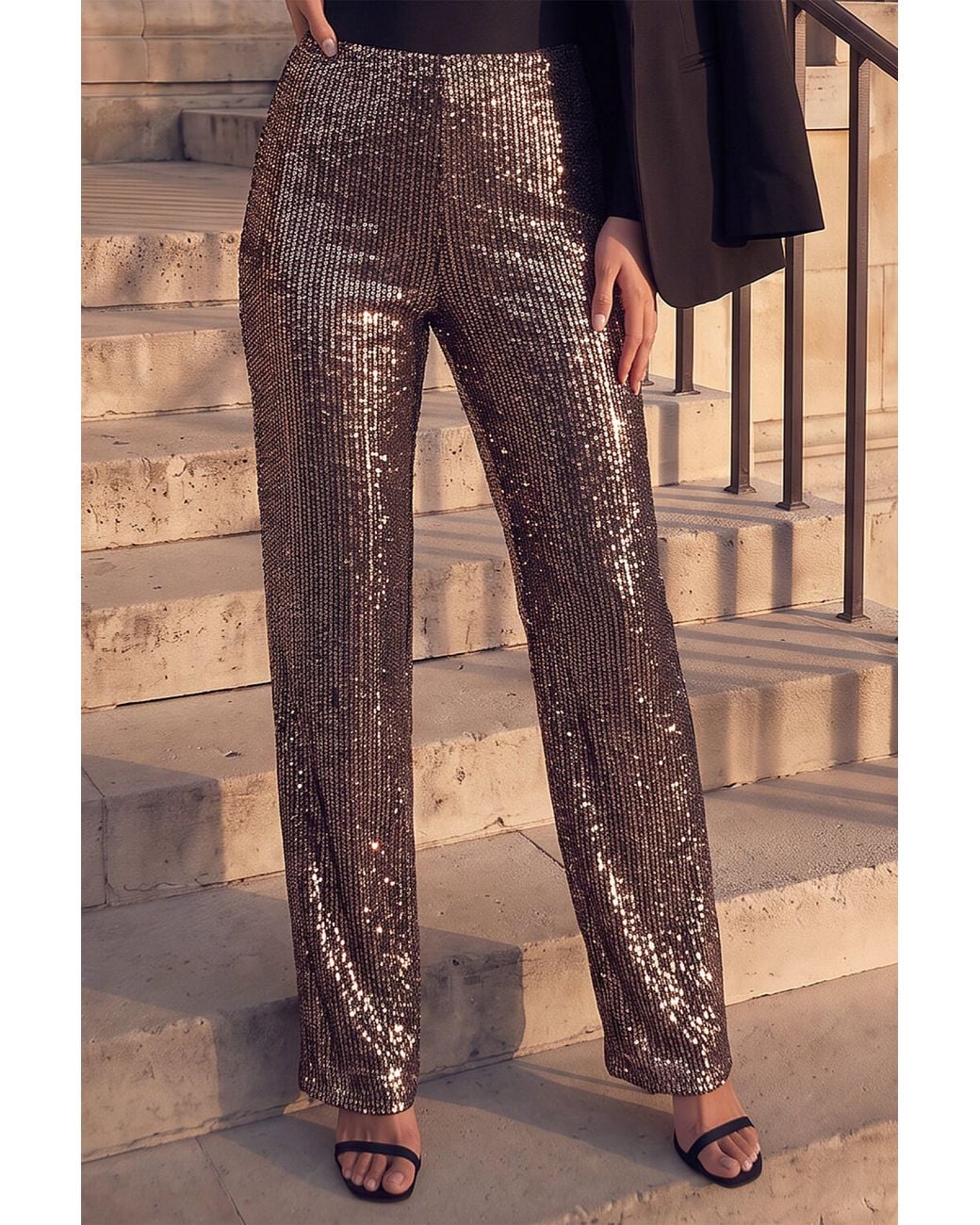Roman Metallic Sequin Wide Leg Trousers