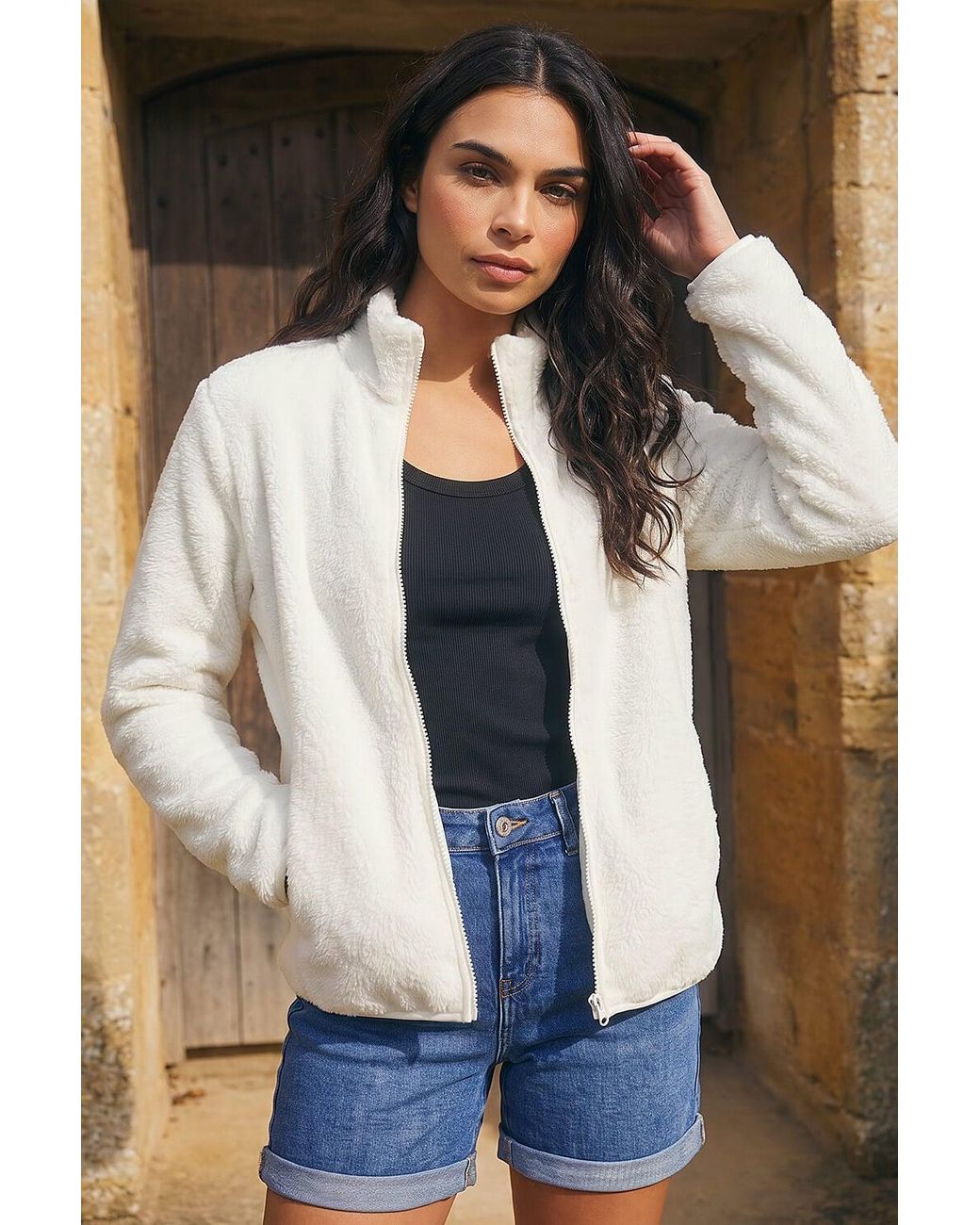Roman White Soft Sherpa Fleece Jacket