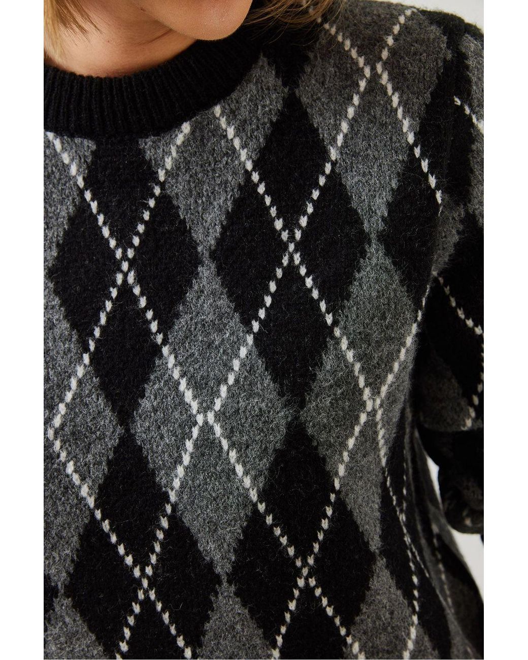 Bianco Lucci Black Baklava Pattern Crew Neck Knitted Sweater