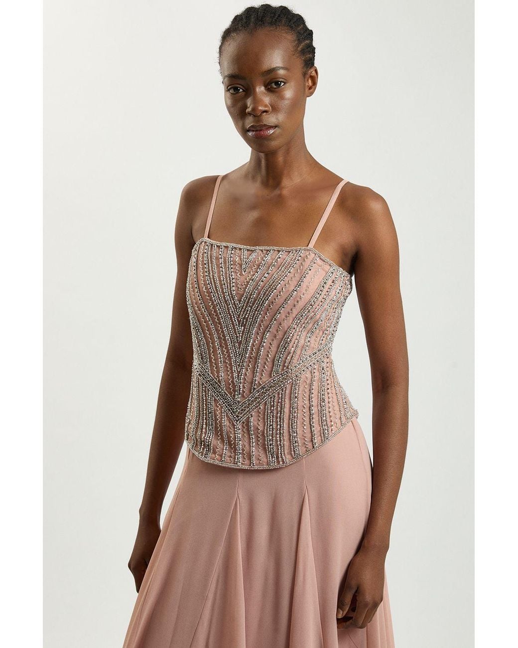 Karen Millen Pink Crystal Corset Maxi Dress