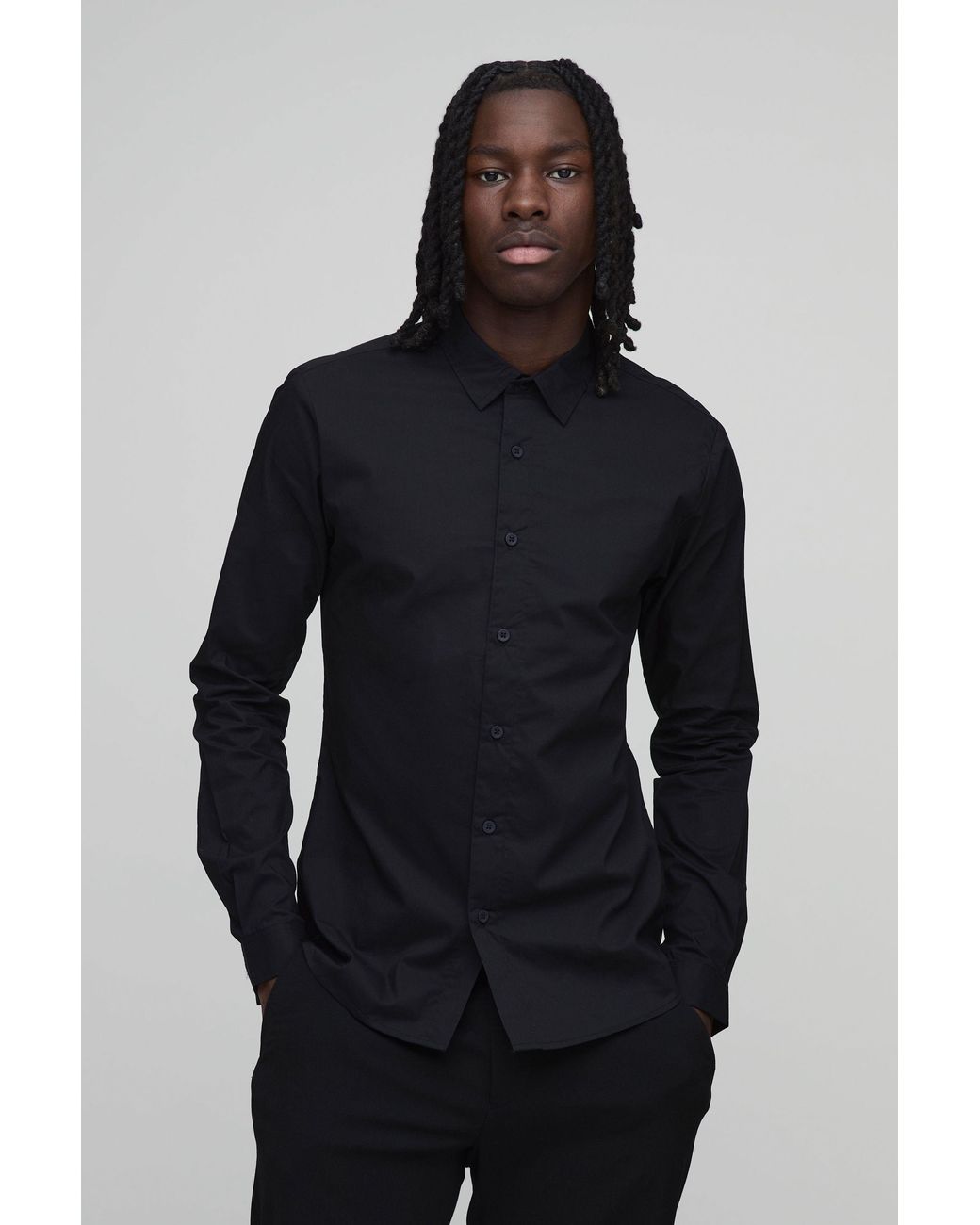 BoohooMAN Blue Muscle Fit Long Sleeve Shirt for men