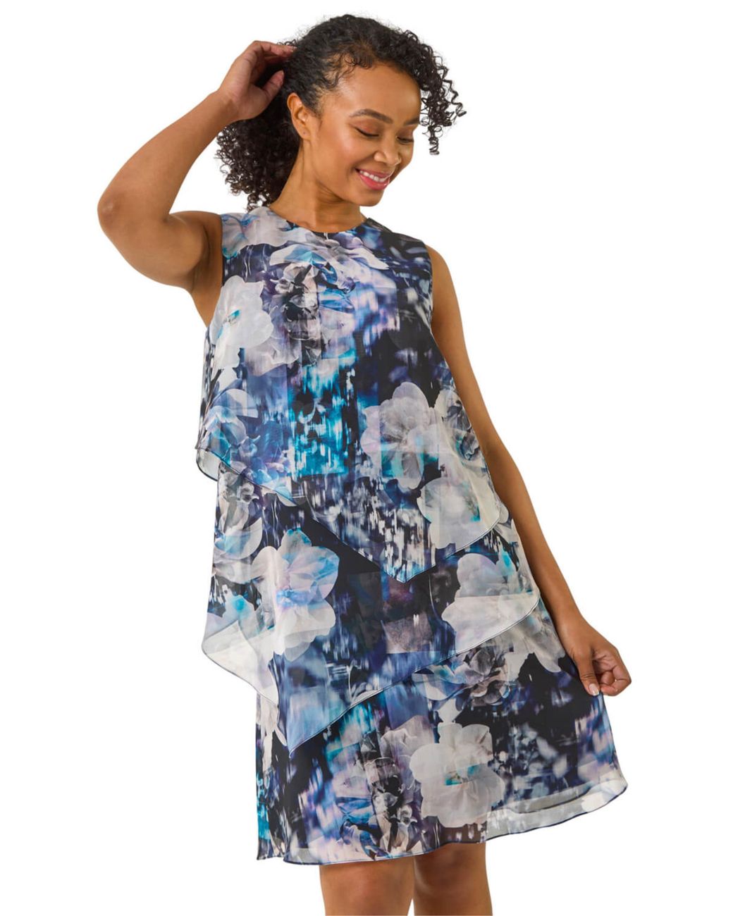 Roman Blue Petite Floral Tiered Dress