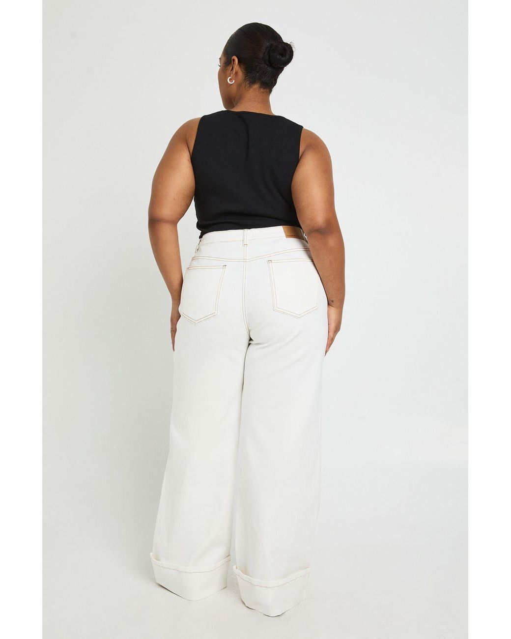 Boohoo Multicolor Plus Turn Up High Waist Wide Leg Jean
