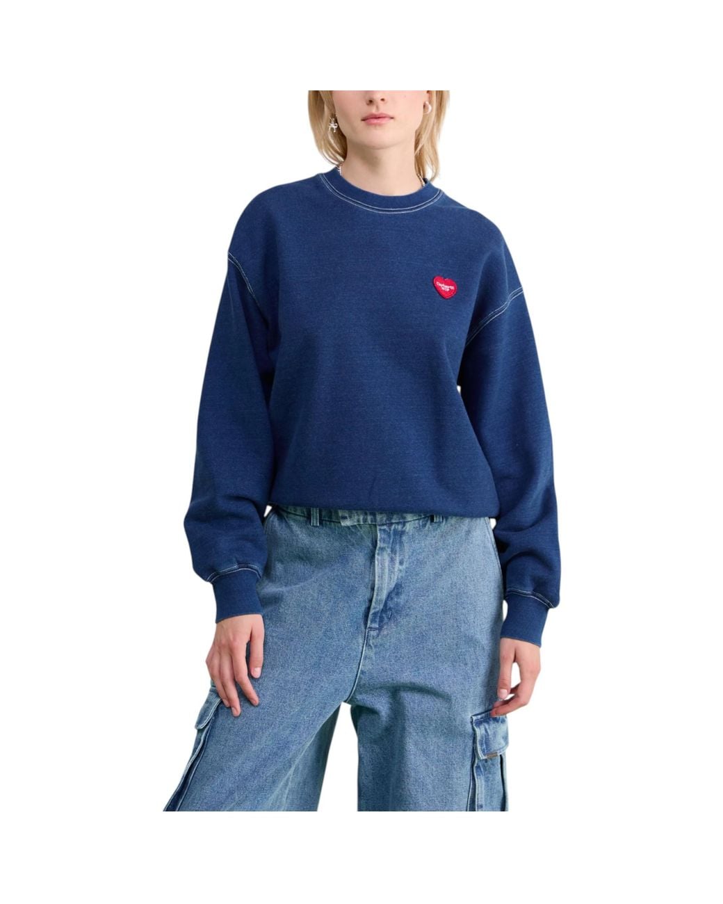 Carhartt Blue Wip Ingo Sweatshirt Drop Shoulders Heart Patch