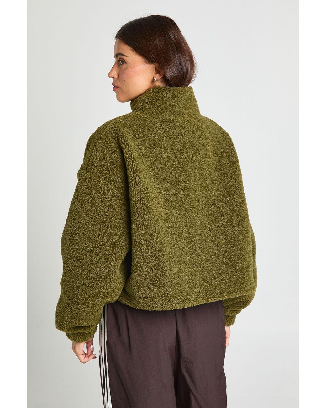 Boohoo Green High Neck Teddy Jacket