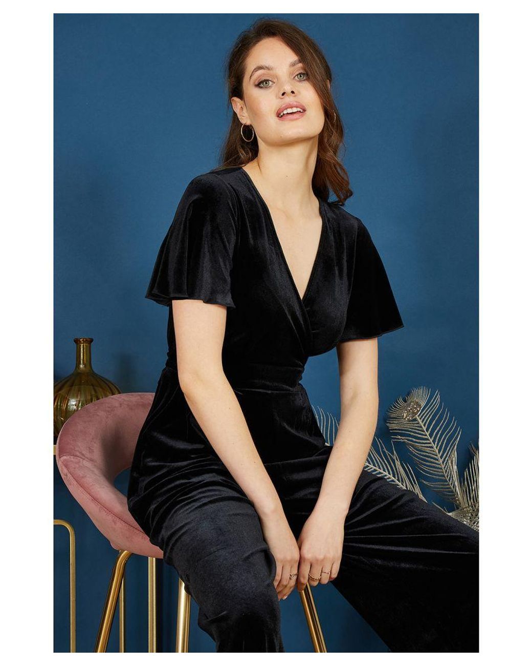 Yumi' Blue Jumpsuit With Angel Sleeves