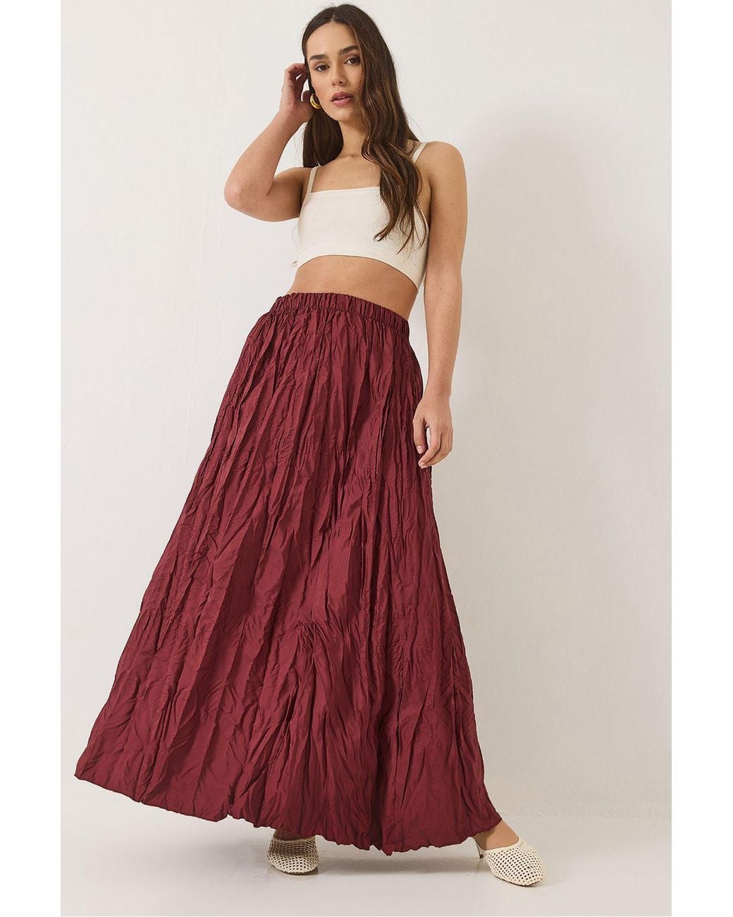 Bianco Lucci Red Maxi Skirt With Ruffle Detail