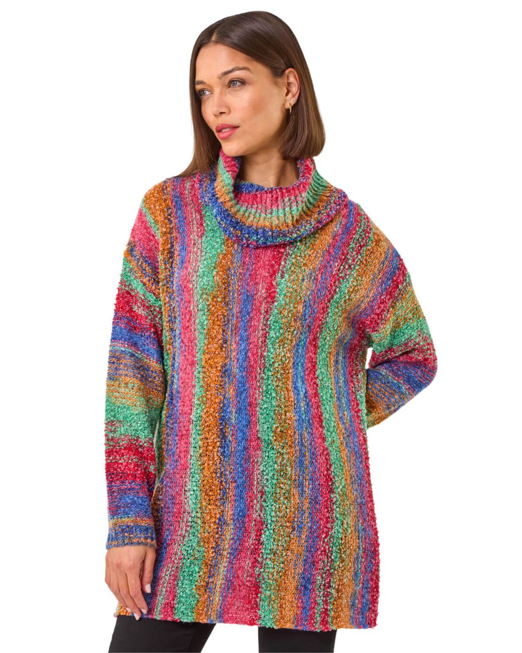 Roman Red Boucle Stripe Cowl Neck Jumper