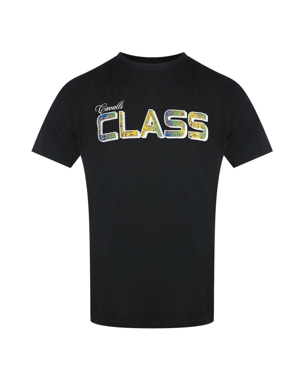 Roberto Cavalli Black Vibrant Floral Logo T-Shirt Cotton for men