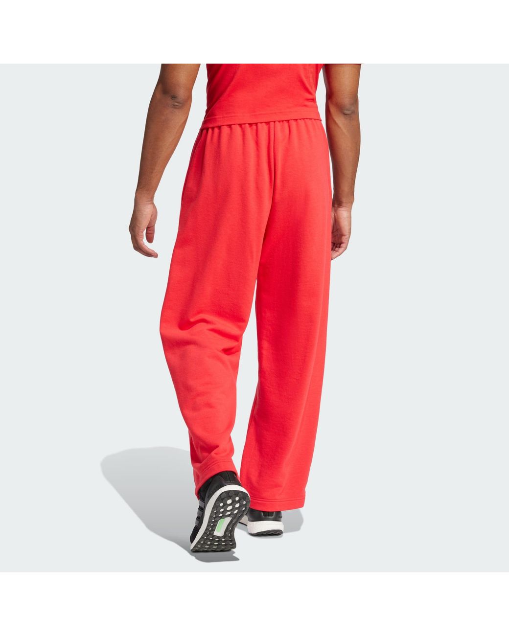 Adidas Red Essentials Wide Leg 3 Bar Logo Pants for men