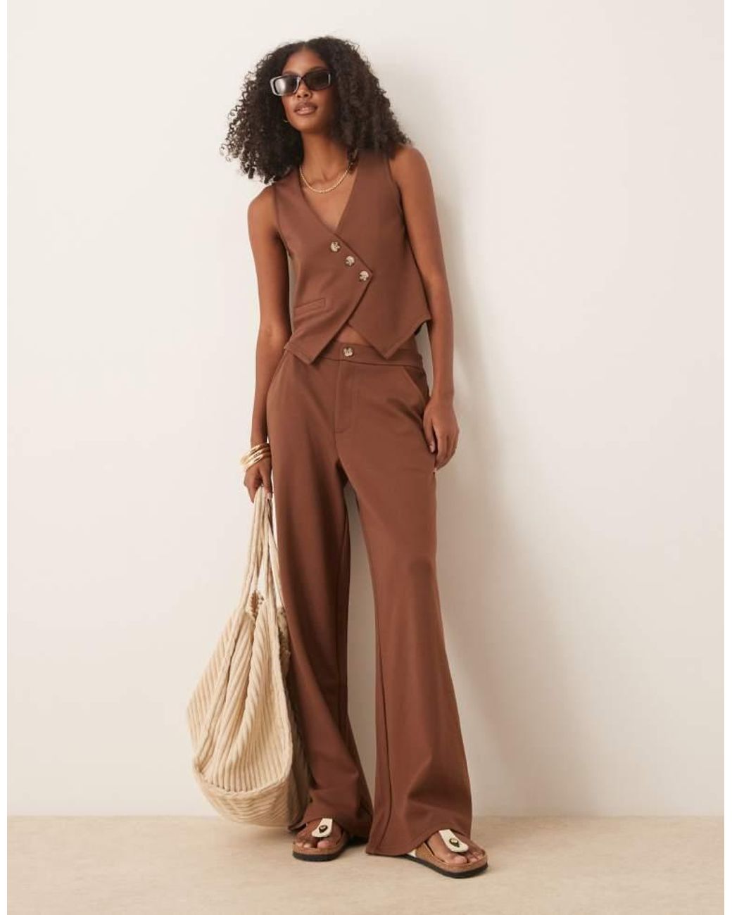 ASOS Brown Co-Ord Jersey Twill Asymmetric Waistcoat Top