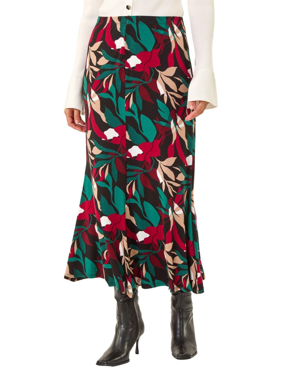 D.u.s.k White Floral Fluted Midi Skirt