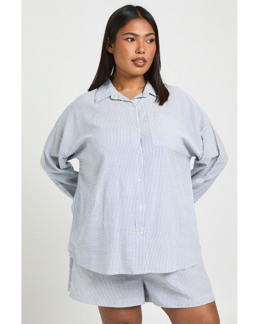 Boohoo White Plus Stripe Oversized Shirt