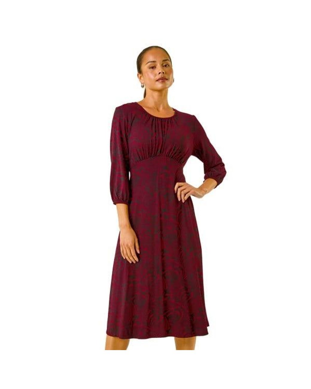 Roman Red Petite Abstract Swirl Midi Dress