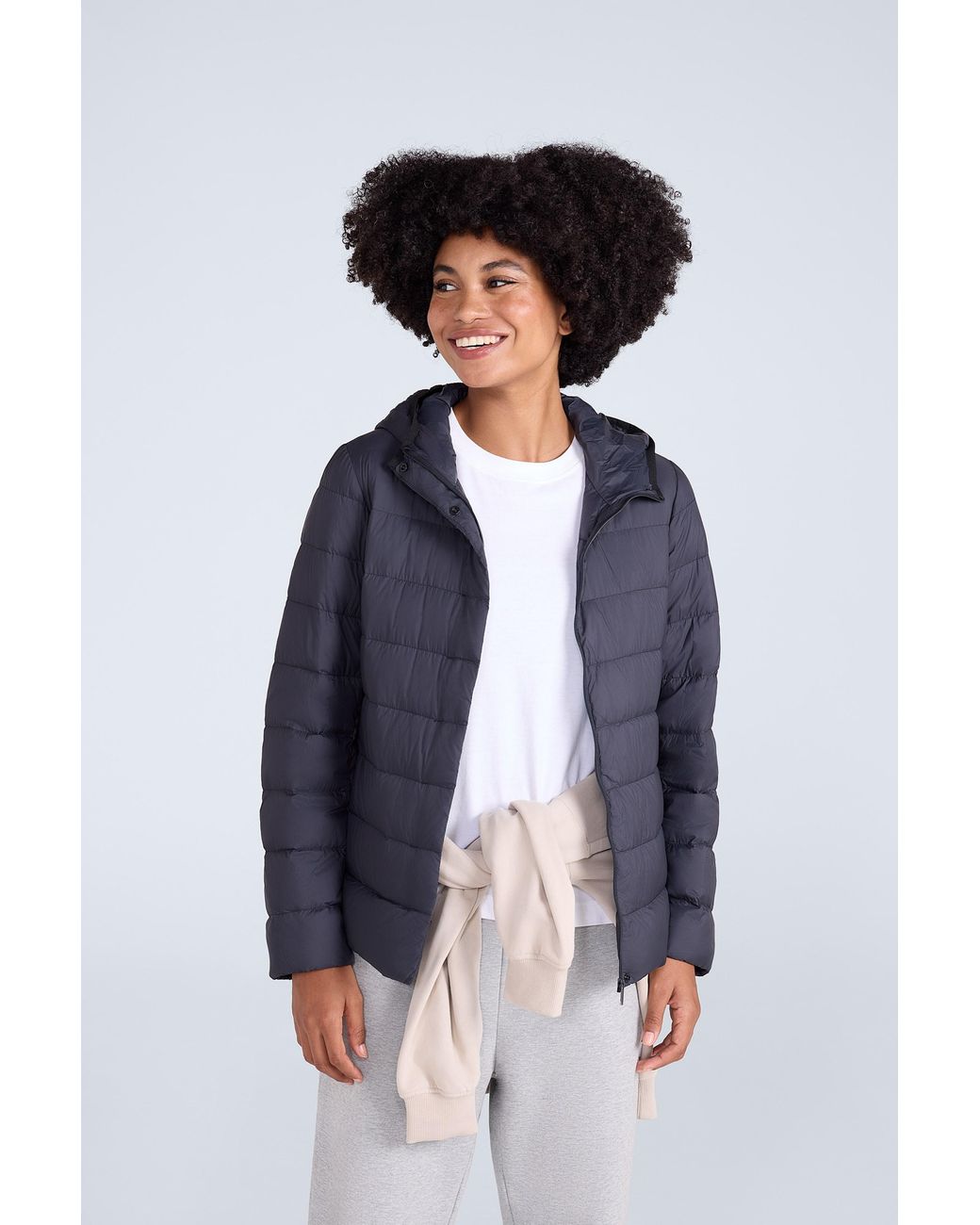 Mountain Warehouse Blue Lightweight Down Jacket Packable Water Resistant Hooded Winter Coat Polyamide