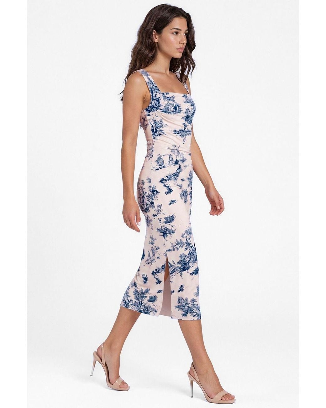 Hiccup Red Patterned Square-Neck Midi Dress