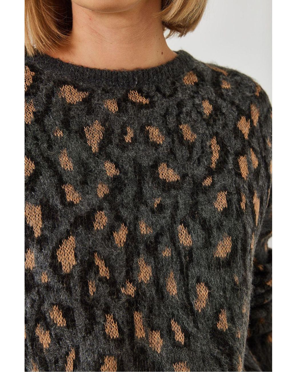 Bianco Lucci Black Leopard Print Crew Neck Sweater