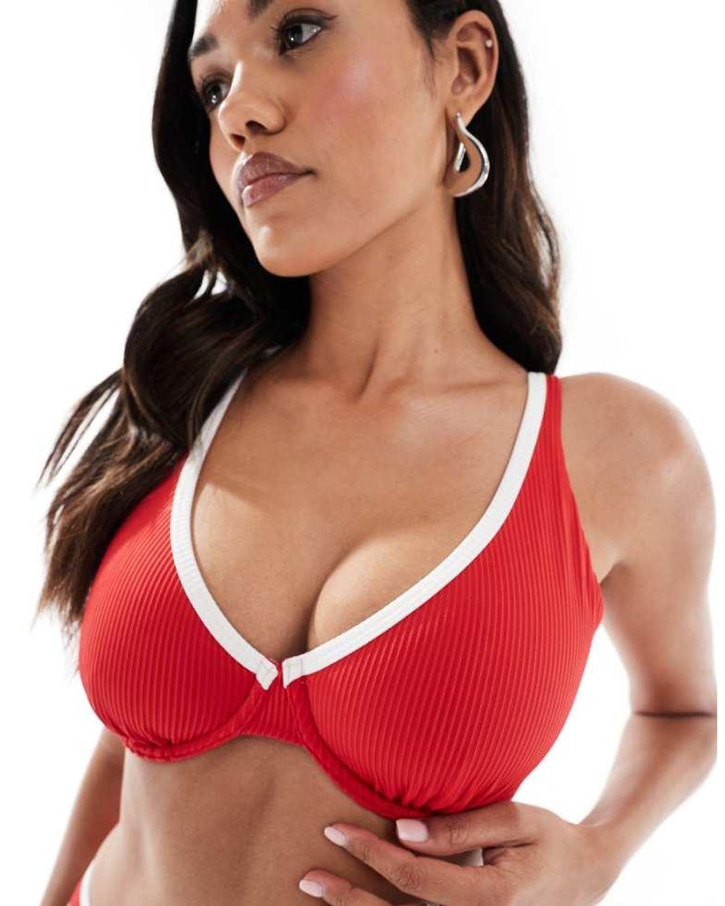 Hollister Red Curvy Plunge Underwire Bikini Top Co-Ord