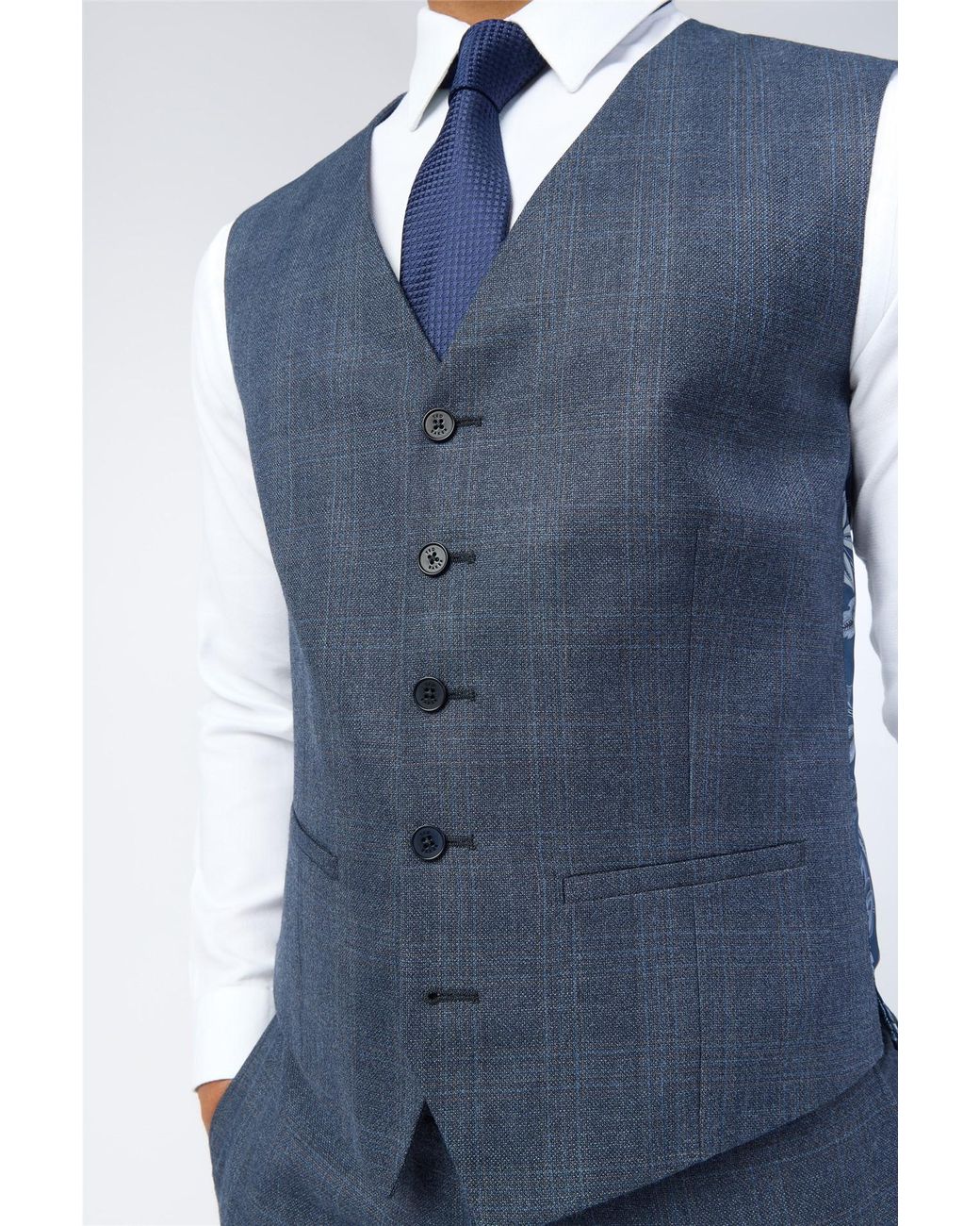 Ted Baker Blue Single Breasted Five Button V-Neck Slim Fit Suit Waistcoat for men