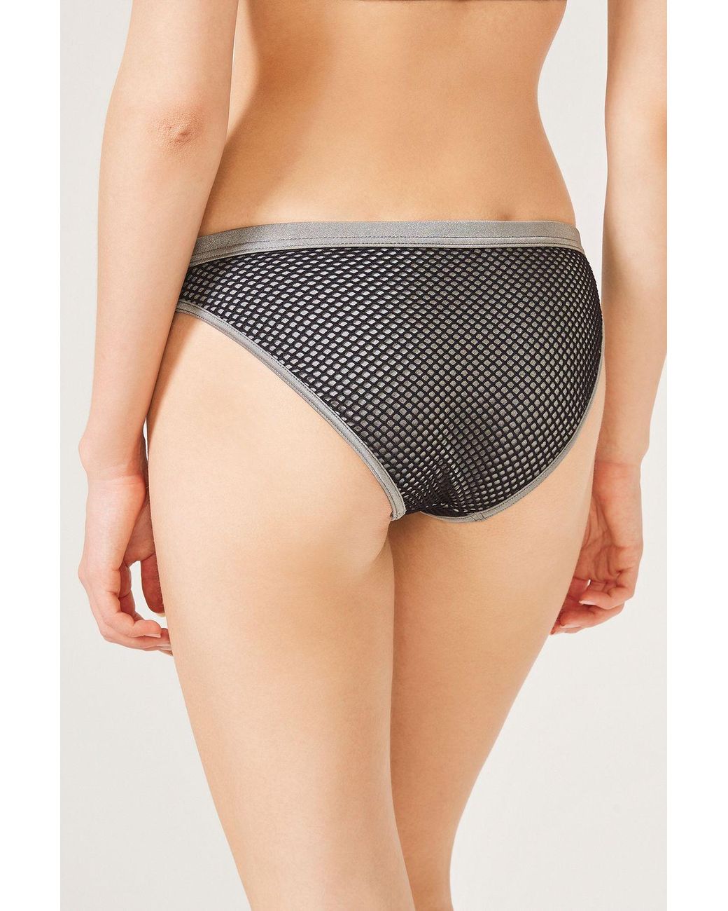 Penti Black Mid-Waist Micro-Pattern Bikini Bottoms