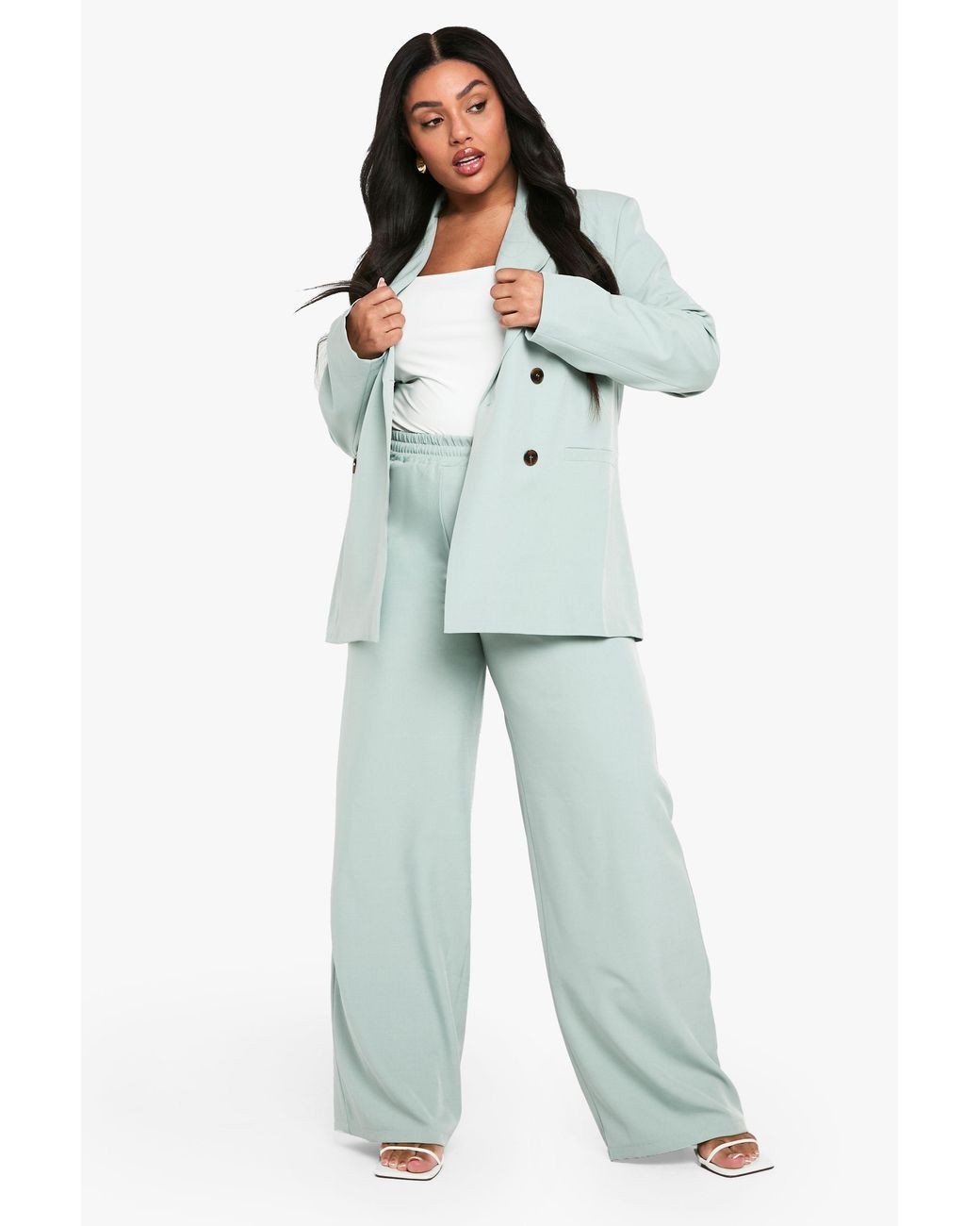 Boohoo Blue Plus Woven Tailored Elasticated Wide Leg Trouser