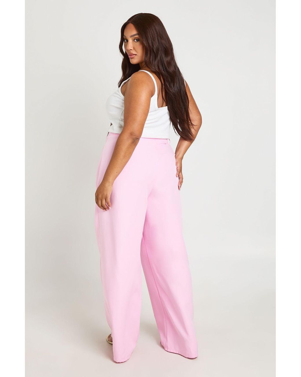 Boohoo Pink Plus Pleated Front Wide Leg Trousers