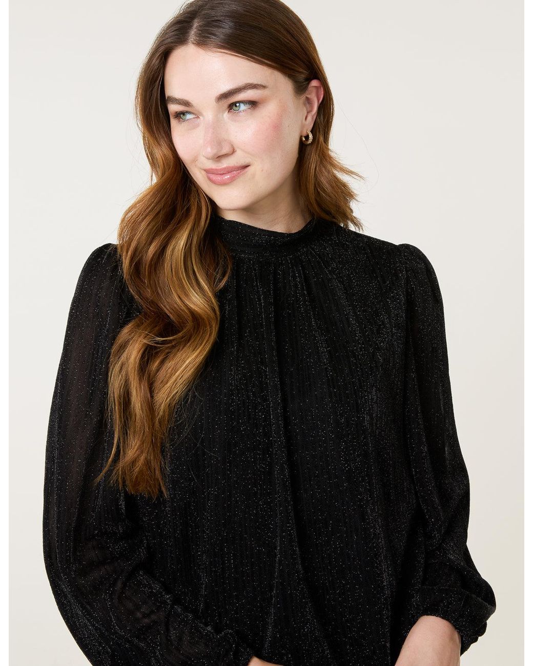 Blue Vanilla Black Lurex High Neck Puff Ball Top