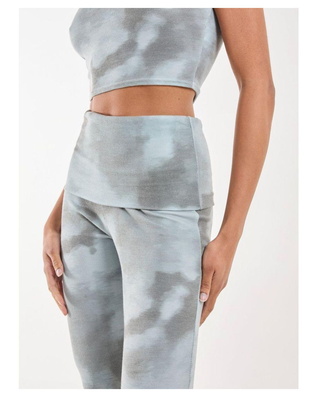 Pink Vanilla White Tie Dye Rib Fold Over Flares