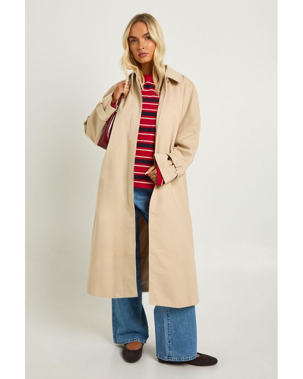 Boohoo Blue Belted Trench Coat