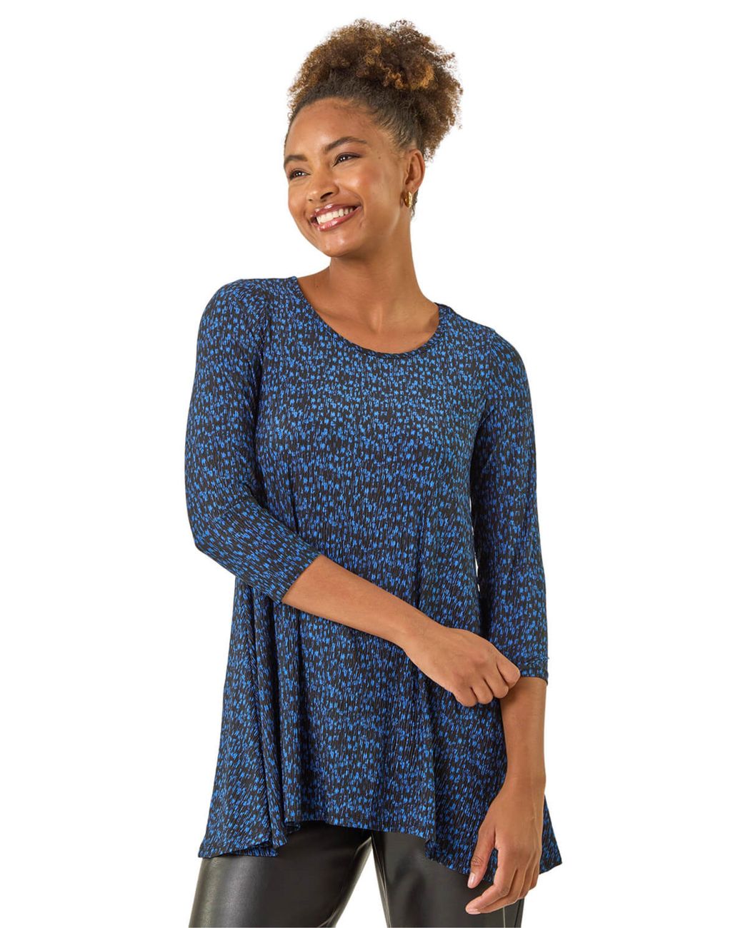 Roman Blue Spot Print Tunic Stretch Top