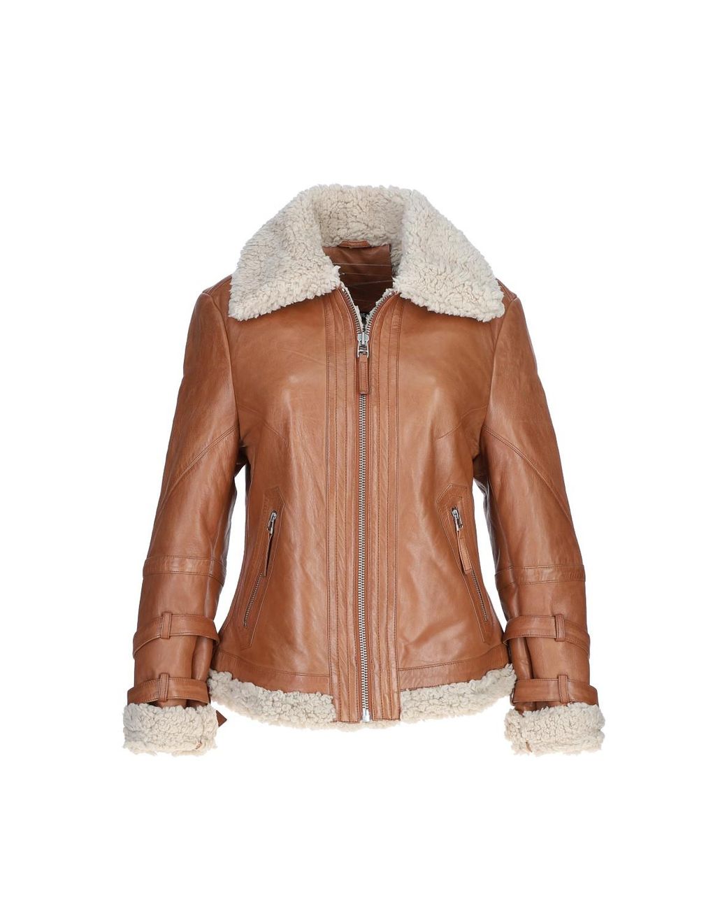 Ashwood Leather Brown '2419' Ladies Aviator Jacket With Faux Fur Lining