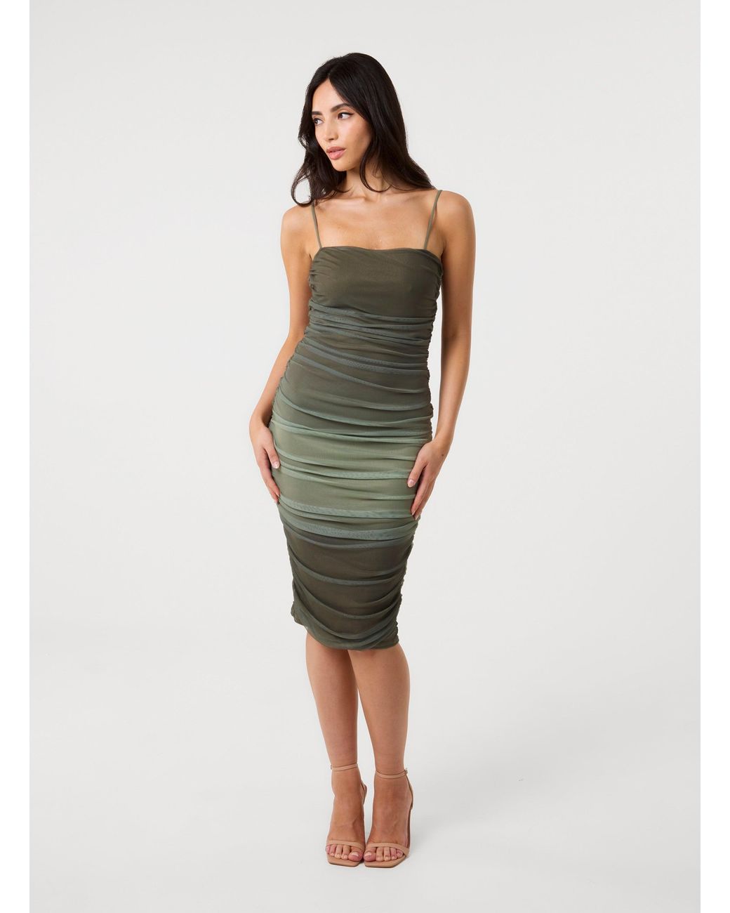 Pink Vanilla Green Ombre Mesh Midi Dress