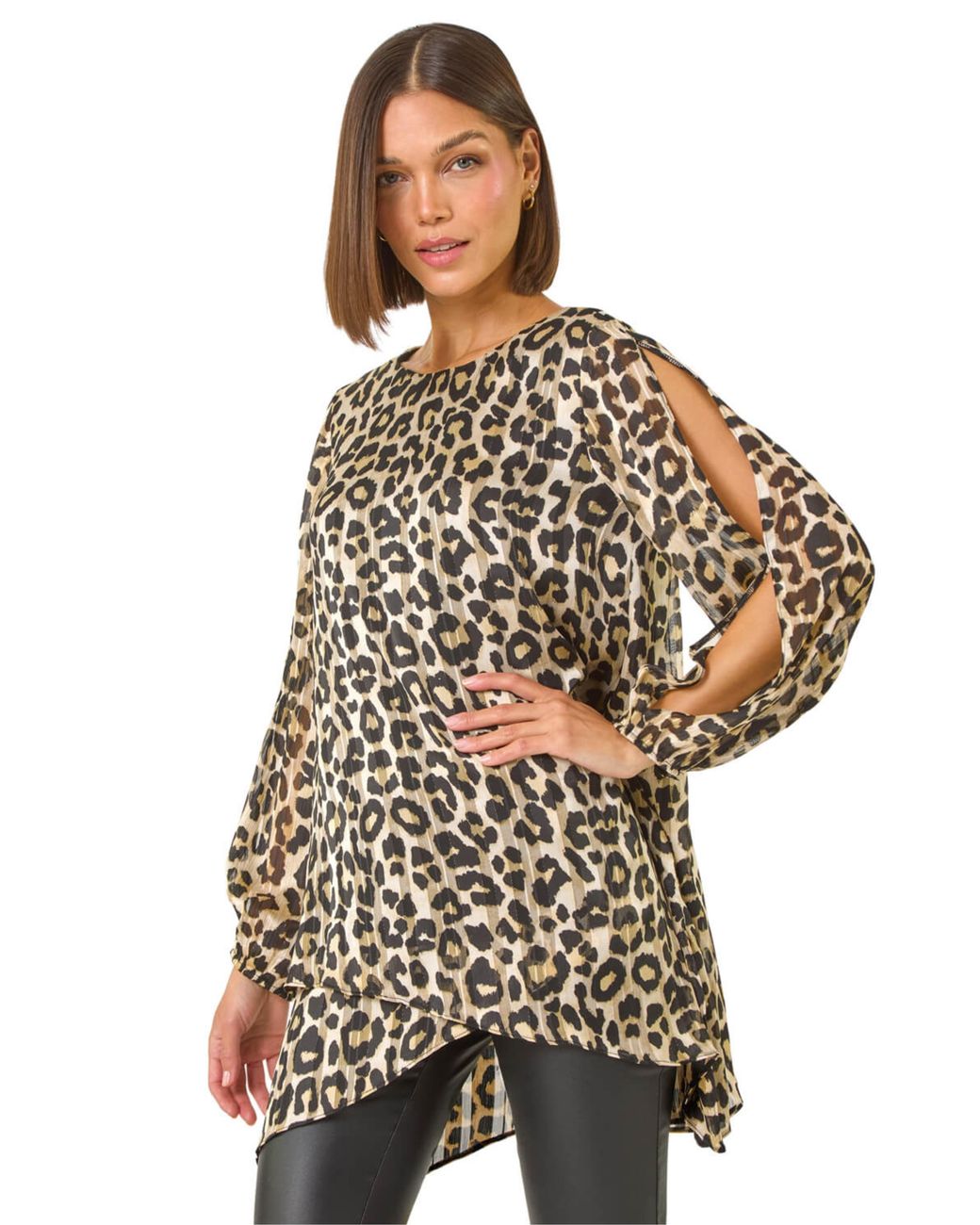 Roman Natural Animal Print Metallic Top