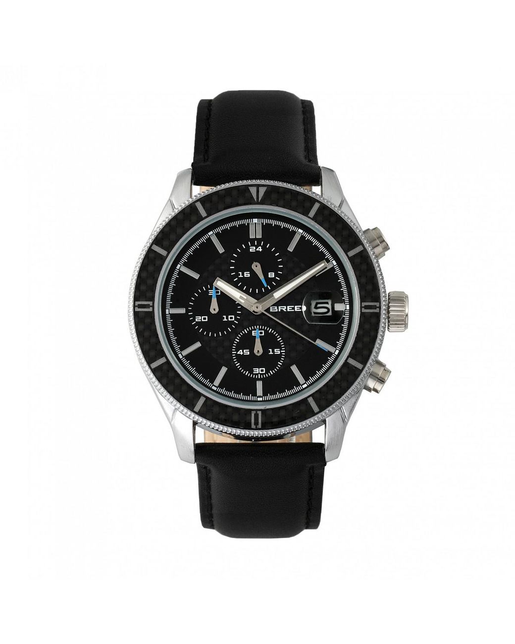 Breed Black Maverick Chronograph Leather-Band Watch W/Date for men
