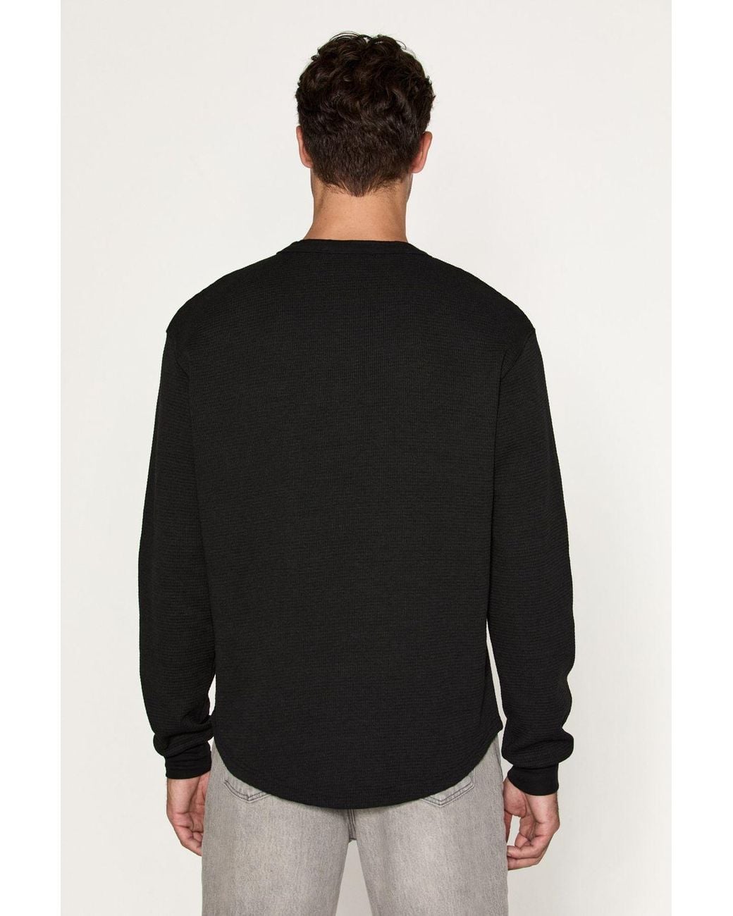 Grimelange Black Button Crew Neck Sweatshirt for men