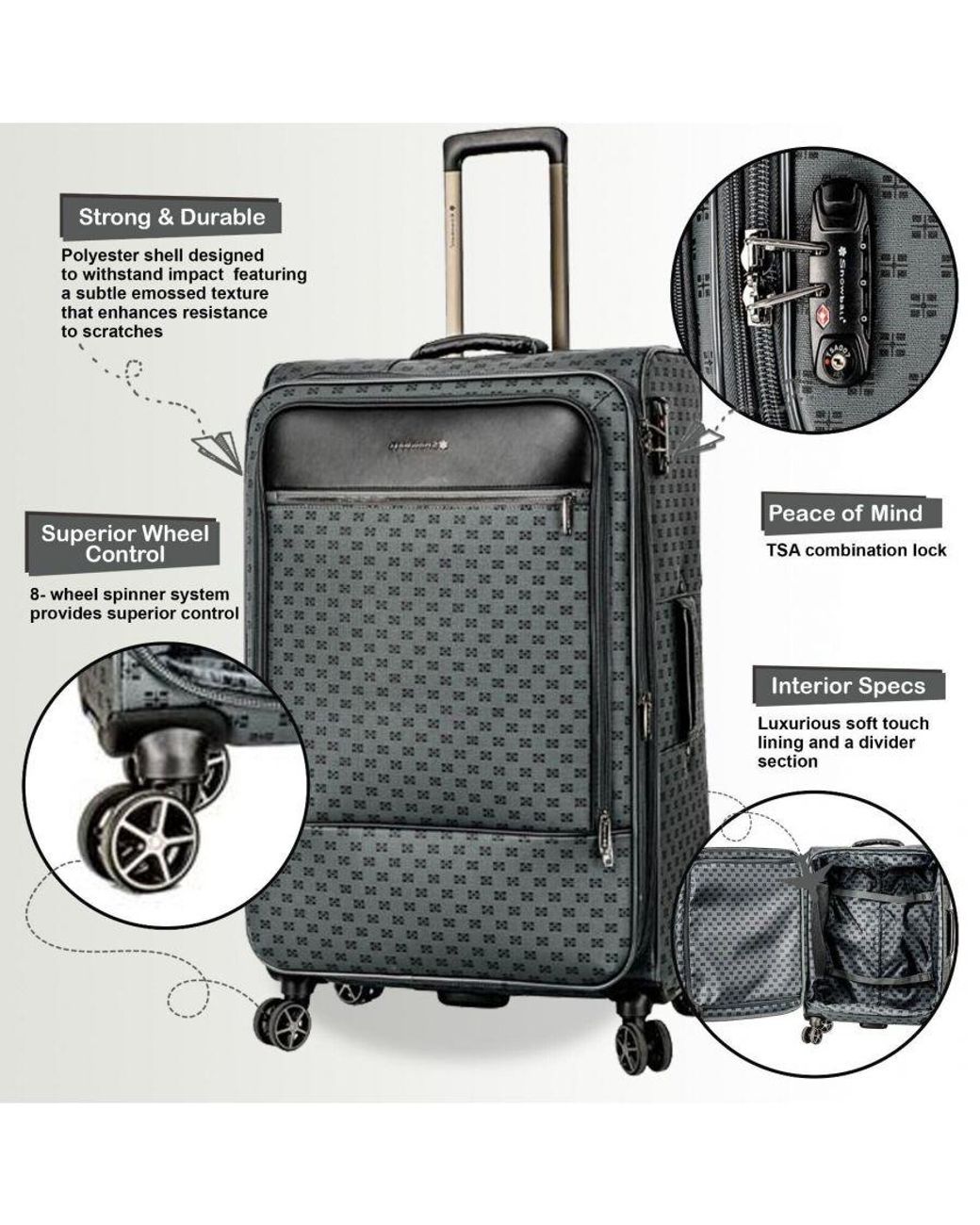 Infinity Leather Black Expandable Travel Luggage Strong Soft Shell Suitcase Set