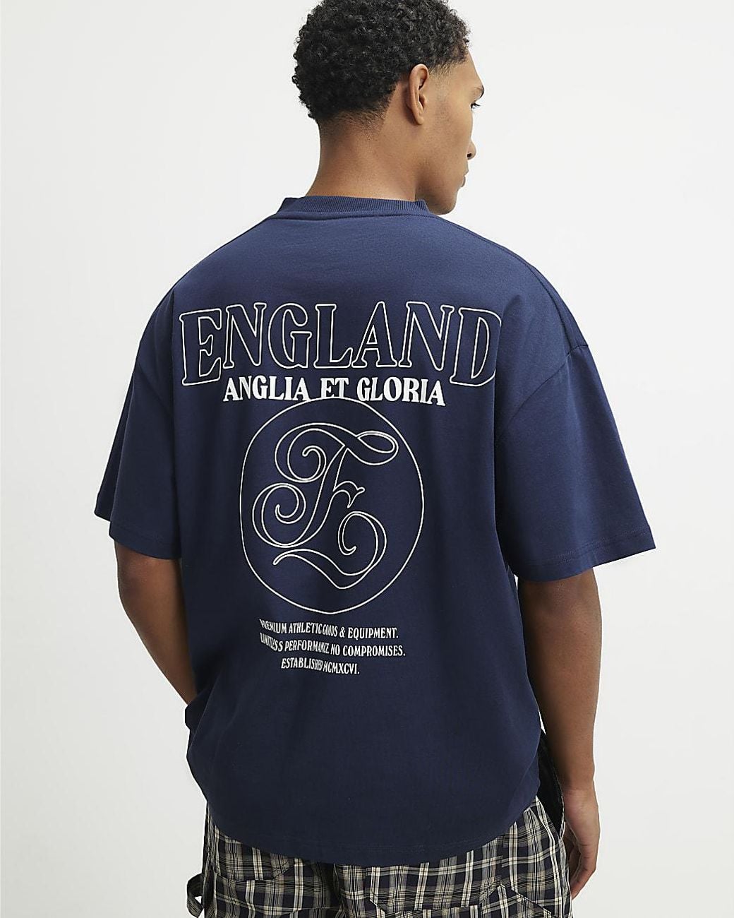 River Island Blue T-Shirt Oversized Fit England Scripty Cotton for men