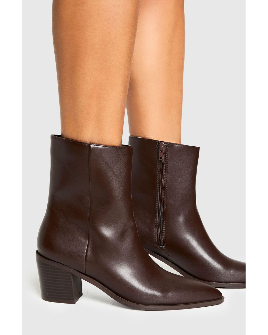 Boohoo Brown Western Heeled Ankle Boots