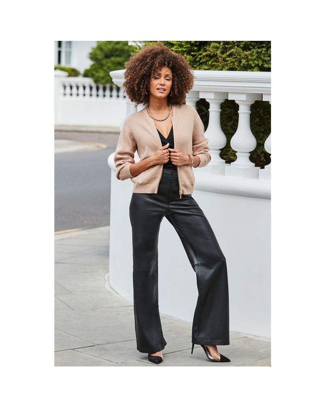 Sosandar Natural Camel Knitted Bomber Cardigan